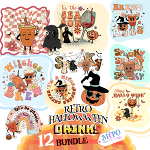 Retro Halloween Drinks png bundle,Spooky png bundle, png for sublimation, Halloween png Bundle