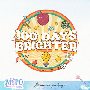 100 Days Brighter sublimation design, png for sublimation, Retro School design, 100 days of school PNG