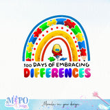 100 Days Of Embracing Differences sublimation design, png for sublimation, Disease design, Autism awareness PNG