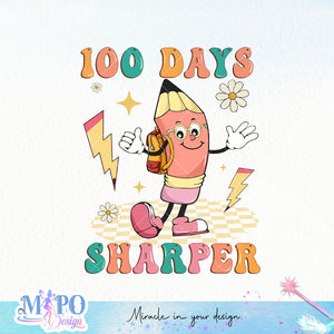 100 Days Sharper sublimation design, png for sublimation, Retro School design, 100 days of school PNG