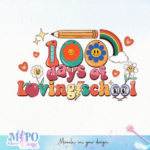 100 days of loving school sublimation design, png for sublimation, Retro School design, 100 days of school PNG