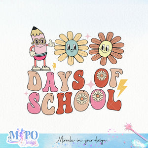 100 Days of School sublimation design, png for sublimation, Retro School design, 100 days of school PNG