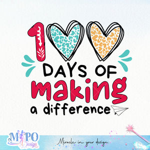 100 days of making a difference Sublimation design, png for sublimation, Retro School design, School life PNG
