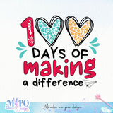 100 days of making a difference sublimation design, png for sublimation, Retro School design, School life PNG