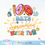 100 days sprinkled with fun sublimation design, png for sublimation, Retro School design, 100 days of school PNG
