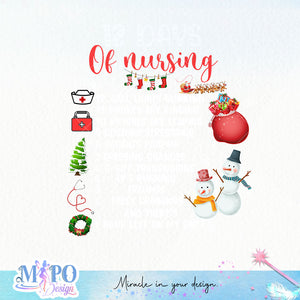 12 days of nursing sublimation design, png for sublimation, Christmas PNG, Christmas vibes PNG