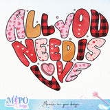 All you need is love sublimation design, png for sublimation, Valentine PNG, Retro valentine PNG