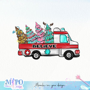 Ambulance Christmas Tree sublimation design, png for sublimation, Nurse PNG, Nurse Christmas PNG