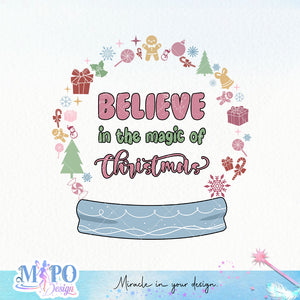 Believe in the magic of christmas sublimation design, png for sublimation, Christmas PNG, Retro pink christmas PNG