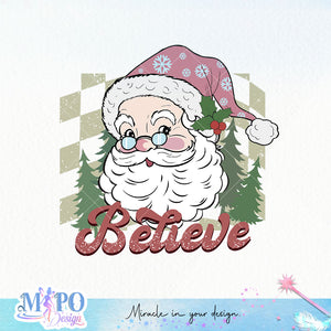 Believe sublimation design, png for sublimation, Christmas PNG, Retro pink christmas PNG