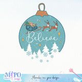 Believe sublimation design, png for sublimation, Christmas PNG, Retro Christmas Blue PNG