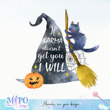 Black cats witches hats sublimation design, png for sublimation, Halloween characters, Witch cat, Spooky design
