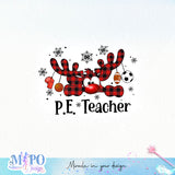 Bleached PE Teacher sublimation design, png for sublimation, Christmas PNG, Christmas vibes PNG