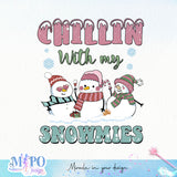 Chillin with my Snowmies sublimation design, png for sublimation, Christmas PNG, Retro pink christmas PNG