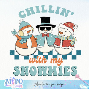 Chillin with my snowmies sublimation design, png for sublimation, Christmas PNG, Retro Christmas Blue PNG