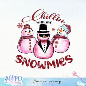 Chillin with my snowmies sublimation design, png for sublimation, Christmas PNG, Retro pink christmas PNG