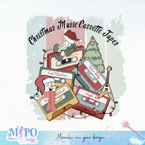 Christmas Music Cassette Tapes sublimation design, png for sublimation, Hippe Christmas PNG, retro vibes PNG
