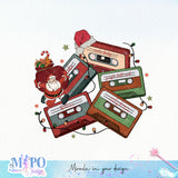 Christmas Music Cassette Tapes sublimation design, png for sublimation, Christmas Vintage PNG, Santa PNG