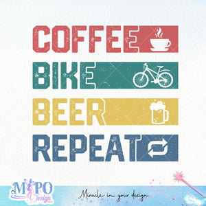 Coffee Bike beer repeat sublimation design, png for sublimation, Hobbies png, Mountain biking png, Hiking png