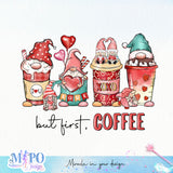 Coffee gnome sublimation design, png for sublimation, Valentine PNG, Valentine Gnome vibes PNG