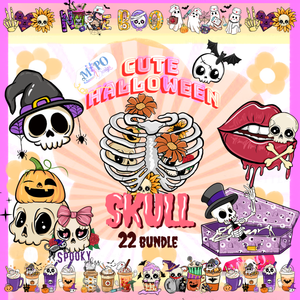 Cute Halloween Skull png bundle,Spooky png bundle, png for sublimation, Halloween png Bundle