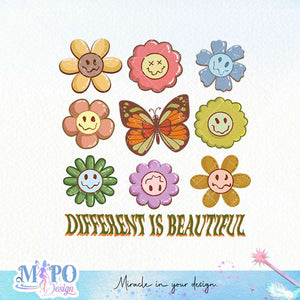 Different is beautiful sublimation design, png for sublimation, Retro png, Positive quote PNG