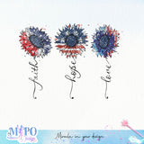 Retro Sunflower America Bundle, 4th Of July PNG Bundle