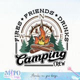 Fires Friends Drinks camping crew sublimation design, png for sublimation, Camp Life Png, camping vibes png, hobbies png