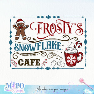 Frosty's snowflake cafe design, png for sublimation, Christmas PNG, Hot coca board sign PNG