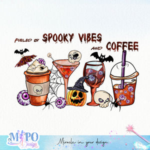 Fueled by Spooky Vibes and Coffee sublimation design, png for sublimation, Retro Halloween design, Halloween styles