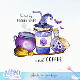 Fueled by Spooky Vibes and Coffee sublimation design, png for sublimation, Hobbies vibes png, Halloween coffee png