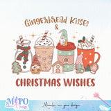 Gingerbread Kisses & Christmas Wishes sublimation design, png for sublimation, Christmas PNG, Retro GingerBread PNG