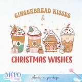 Gingerbread kisses & christmas wishes sublimation design, png for sublimation, Christmas PNG, Retro GingerBread PNG