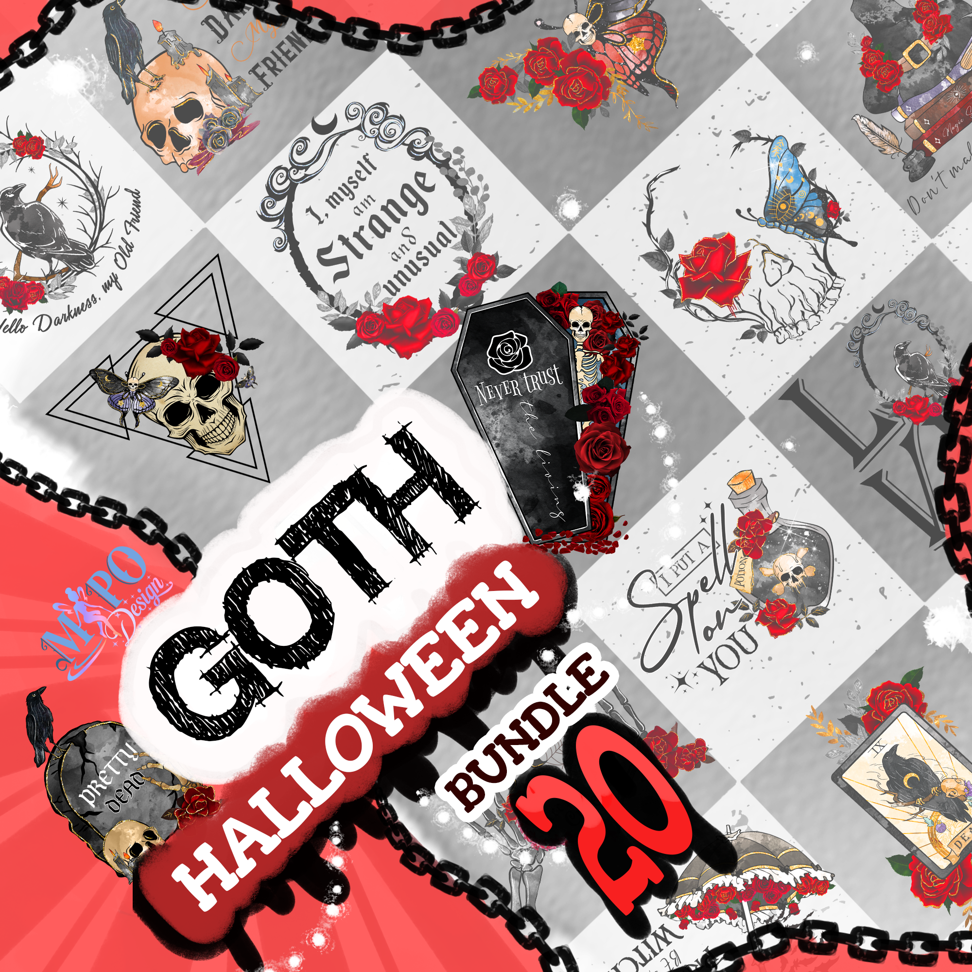 Red Heart Gothic Digital Papers Halloween Scrapbook Papers 