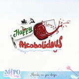 Happy Alcoholidays sublimation design, png for sublimation, Christmas PNG, Christmas wine PNG