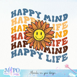 Happy Mind Happy Life Sublimation design, png for sublimation, Retro design, Inspiration quotes png