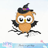 Happy Owloween sublimation design, png for sublimation, retro halloween vibes png, halloween animals png
