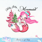 Holly Jolly mermaid sublimation design, png for sublimation, Christmas PNG, Retro pink christmas PNG