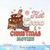 Hot cocoa & christmas movies sublimation design, png for sublimation, Christmas PNG, Retro GingerBread PNG