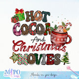 Hot cocoa and Christmas movie sublimation design, png for sublimation, Christmas PNG, Drink and Gnomes PNG