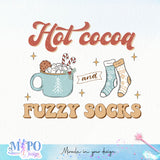 Hot cocoa and fuzzy socks sublimation design, png for sublimation, Christmas PNG, Retro Christmas Blue PNG