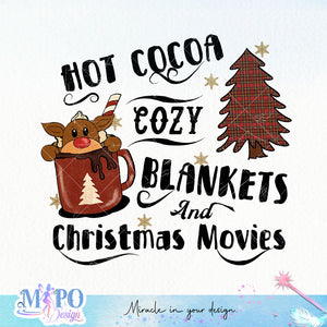 Hot cocoa cozy blankets christmas movies sublimation design, png for sublimation, Christmas PNG, Leopard Christmas PNG