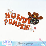 Howdy Pumpkin sublimation design, png for sublimation, Western Halloween design, Halloween styles png