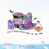 I'm a good witch most of the time sublimation design, png for sublimation, Witch PNG, Halloween characters PNG