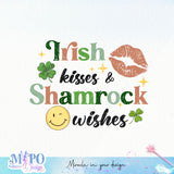 Irish kisses and Shamrock wishes sublimation design, png for sublimation, Patrick's day PNG, Holiday PNG, Ireland's Independence day PNG