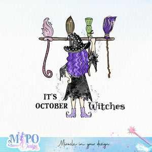 It's october witches sublimation design, png for sublimation, Witch PNG, Halloween characters PNG
