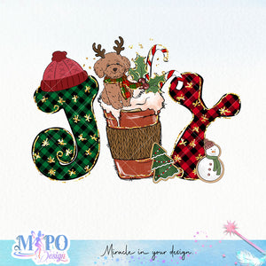 JOY sublimation design, png for sublimation, Christmas PNG,  Christmas Animals PNG