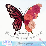 January The beginning of anything you want Sublimation design, png for sublimation, Hobby png, Butterfly png