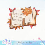 Just a girl in love with her books sublimation design, png for sublimation, Autumn PNG, Positive vibe PNG, Autumn vibe PNG