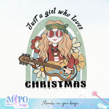 Just a girl who loves Christmas sublimation design, png for sublimation, Hippe Christmas PNG, retro vibes PNG